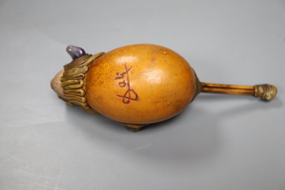 After Salvador Dali smoking pipe, made of a gourd, clay and hardstone mounted, signed